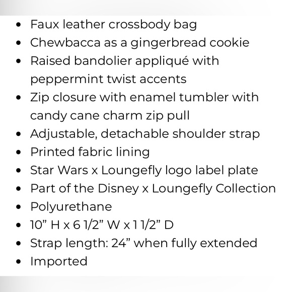 NWT Disney Parks Loungefly Crossbody Bag - Chewbacca Holiday Gingerbread - Picture 9 of 11